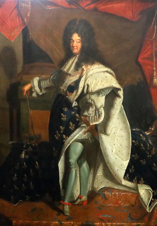 After Hyacinthe Rigaud (1649-1753) Portrait of Louis XIV (The Grand Monarch) 51 x 38.5in.